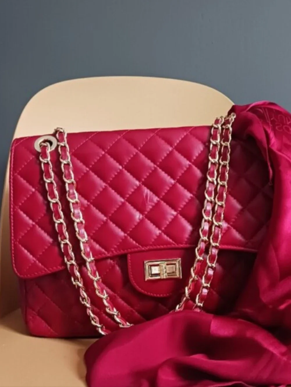 Chiara Ferretti Dark Red Quilted Genuine Leather Shoulder/ Crossbody Bag,